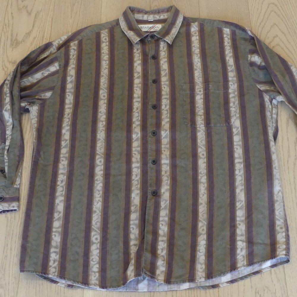 Modango Vintage Vertical Striped Green/Purple/Brown XLarge Button Down Shirt